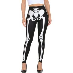 HDE Women's Fun Fashion Workout Leggings - Skeleton Bones - Black/White - Medium